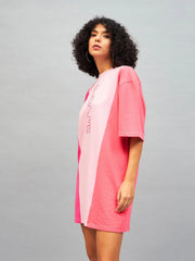 Women Pink LOVE ColorBlock T-Shirt Dress