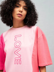 Women Pink LOVE ColorBlock T-Shirt Dress