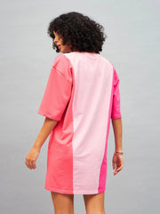 Women Pink LOVE ColorBlock T-Shirt Dress