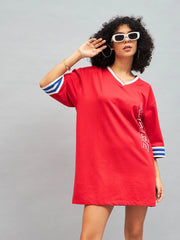 Women Red SAVAGE T-Shirt Dress