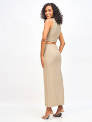 Women Grey Glitter Lurex Cut-Out Maxi Dress