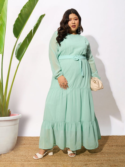 Women Sea Green Tiered Maxi Dress