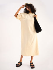 Women Beige Oversized T-Shirt Dress