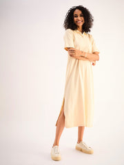 Women Beige Oversized Collar T-Shirt Dress