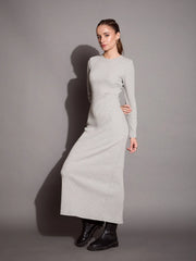 Women Grey Melange Ribbed Bodycon Maxi Dress