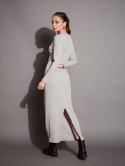 Women Grey Melange Ribbed Bodycon Maxi Dress