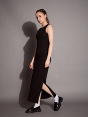 Women Black Ribbed Sleeveless Bodycon Maxi Dress