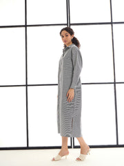 Women Black & White Stripes Lounge Longline Shirt Dress