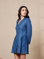 Women Blue Collar Blazer Dress