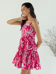 Women Fuchsia & White Strappy Dress