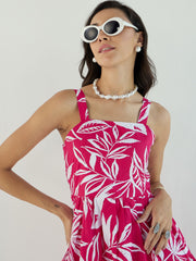 Women Fuchsia & White Strappy Dress