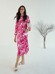 Women Fuchsia & White Floral Shirt Dress