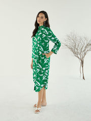 Women Green & White Floral Shirt Dress