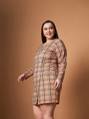 Women Peach Multi Houndstooth Blazer Dress