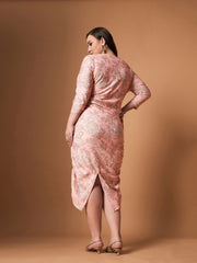 Women Pink Floral Ruched Dress