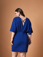 Women Royal Blue Glitter Bodycon Kimono Sleeves Dress