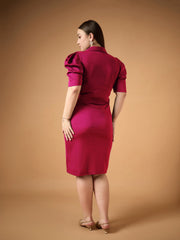 Women Fuchsia Front Button Midi Dress