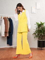 Women Yellow Double-Breast Sleeveless Longline Blazer