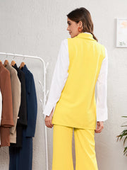 Women Yellow Double-Breast Sleeveless Longline Blazer