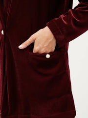 Women Maroon Velvet Shawl Collar Blazer