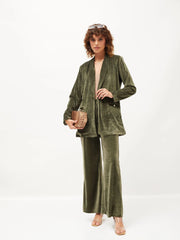 Women Olive Velvet Shawl Collar Blazer