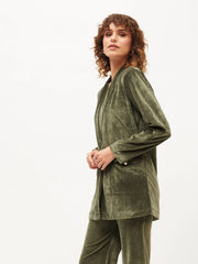 Women Olive Velvet Shawl Collar Blazer