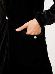 Women Black Velvet Shawl Collar Blazer