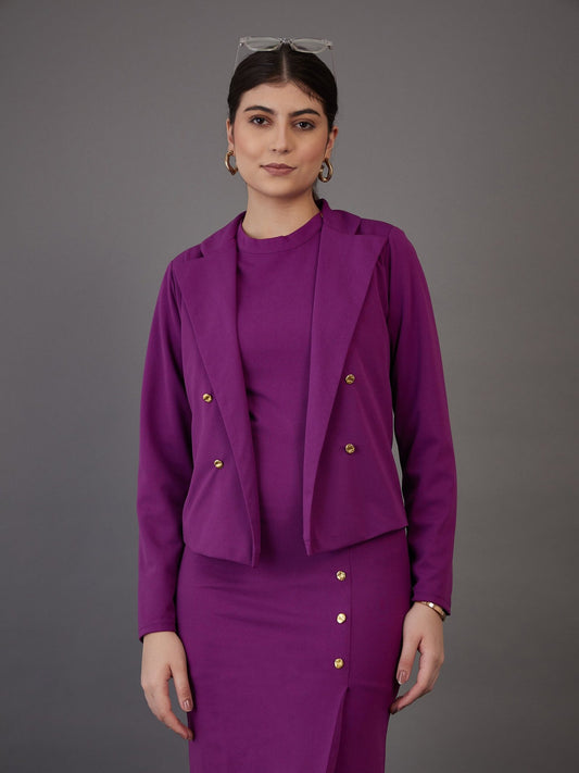 Women Purple Notch Collar Single-Breasted Blazer