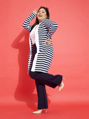 Women Striped Front Open Shrug