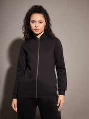 Women Black Fleece Zipper Jacket