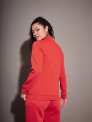 Women Red Fleece Zipper Jacket