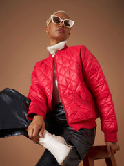 Women Diamond Quilted Bomber Jacket