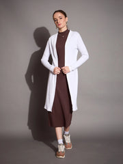 Women White Rib Full Sleeves Shrug