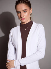 Women White Rib Full Sleeves Shrug