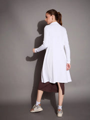 Women White Rib Full Sleeves Shrug