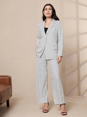 Women Striped Front Button Blazer