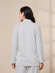 Women Striped Front Button Blazer