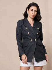 Women Double-Breasted Check Blazer