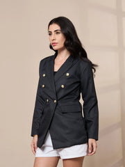 Women Double-Breasted Check Blazer