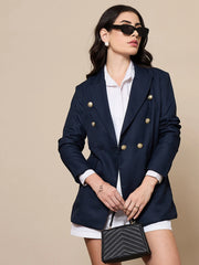 Women Double-Breasted Check Blazer