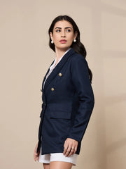 Women Double-Breasted Check Blazer