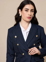 Women Double-Breasted Check Blazer