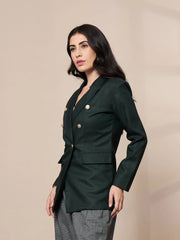 Women Double-Breasted Check Blazer