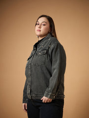 Women Black Wash Denim Jacket