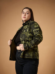 Women Twill Camouflage Multi Pocket Jacket