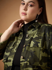 Women Twill Camouflage Multi Pocket Jacket