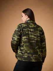 Women Twill Camouflage Multi Pocket Jacket