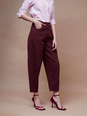 Women Burgundy Balloon Fit Jeans