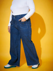 Women Blue Wash Front Flap Pocket Straight Jeans