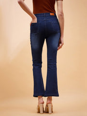 Women Navy Blue Boot Cut Mid Rise Jeans